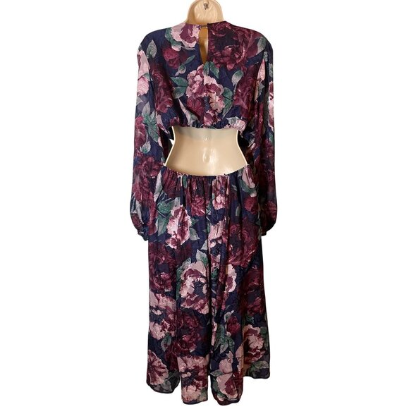 Lulus Women's Size Large Garden Gem Blue Floral Jacquard Cutout Midi Dress - Picture 2 of 8